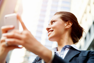 Portrait of business woman smiling outdoor