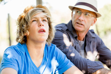 Father and son in vineyard