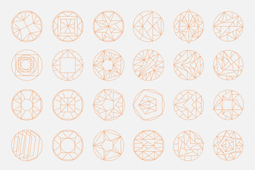 Set of hipster vector geometric shapes. Circular abstract. Shapes made using line, triangles, circles, and other polygons. You can use it for design icons, logos masks and overlaying on photos.