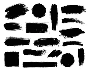 Fotobehang Set van zwarte verf, inkt penseelstreken. © olechkaart