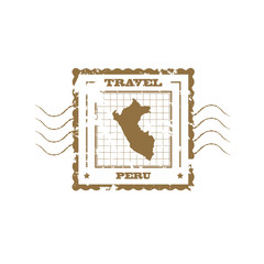 Rubber Stamp with Map of Peru,vector illustration