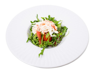 Snow crab salad with pomelo and arugula.