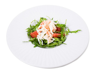 Snow crab salad with pomelo and arugula.
