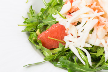 Snow crab salad with pomelo and arugula.