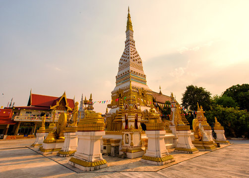 Wat Mahathat Temple during sunset  at Nakhon Phanom Province, Th