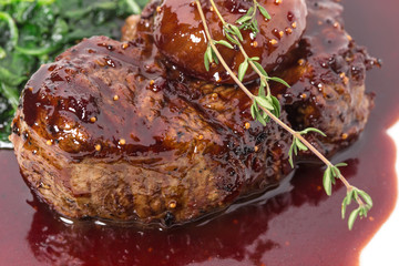 Delicious fillet mignon steak with chard.