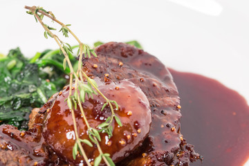 Delicious fillet mignon steak with chard.