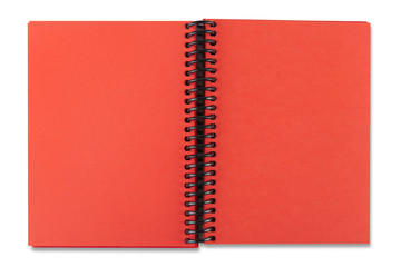 Open red paper notebook