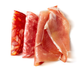 plate with various meat specialties isolated on white background