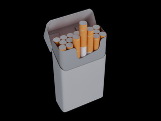 Open pack of cigarettes isolated on a black  background