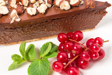 Chocolate cheesecake with hazelnuts.