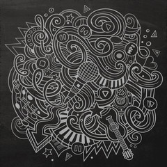 Hand-drawn chalkboard doodles Musical illustration