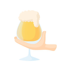 Hand holding wine goblet of beer icon