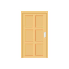 Closed wooden door icon, cartoon style 