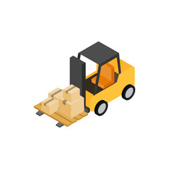 Forklift truck with boxes icon, isometric 3d style