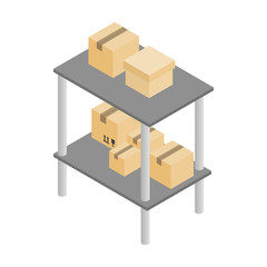 Shelves with cardboard boxes icon