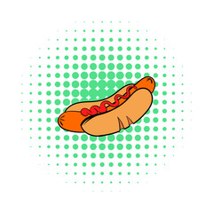 Hotdog with mustard icon, comics style