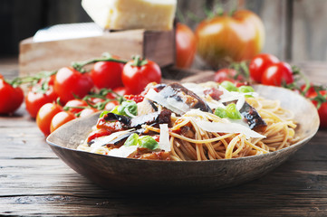 Italian traditional pasta with eggplant