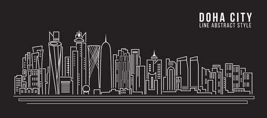 Fotobehang Cityscape Building Line art Vector Illustration design - doha city © ananaline