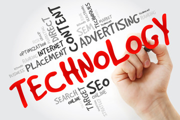 Hand writing TECHNOLOGY word cloud, business concept