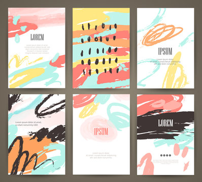 Set of brochures with hand drawn design elements. Vector templates. Trendy backgrounds, patterns and textures.
