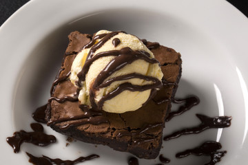 Chocolate Brownie with Vanilla Ice Cream.