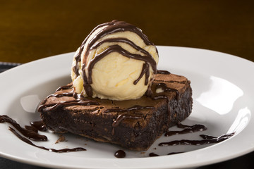Chocolate Brownie with Vanilla Ice Cream.