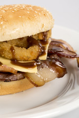Closeup of big tasty sandwich with bacon