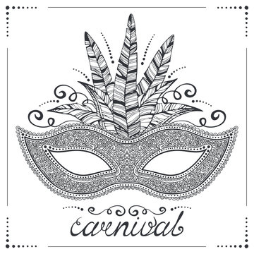 Illustration of hand drawn venetian carnival mask