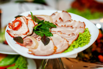 Delicious sliced ham roasted baked virginia with herbs 