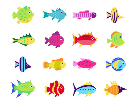 Cute fish vector illustration icons set