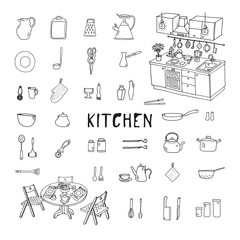 Kitchenware. Doodle set. Isolated