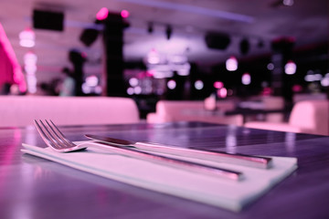 empty table background blur interior of the restaurant