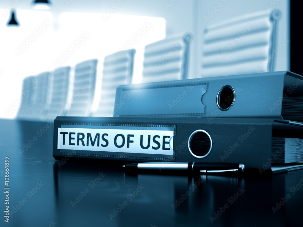 Poster terms of use. business illustration on blurred background. terms of use - ring binder on working tab