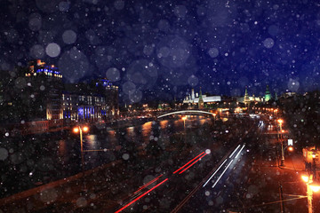 Night traffic in winter city