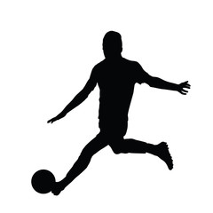 Fototapeta na wymiar Soccer player vector silhouette, running man kicking ball, footb