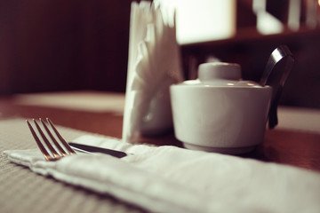 empty table background blur interior of the restaurant