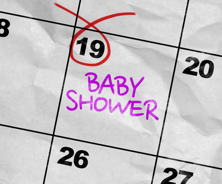 Concept image of a Calendar with the text: Baby Shower
