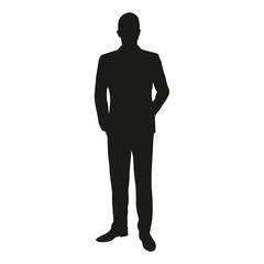 Obraz premium Vector silhouette of a man standing in a suit at the lecture. Bu