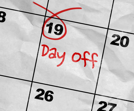 Concept image of a Calendar with the text: Day Off