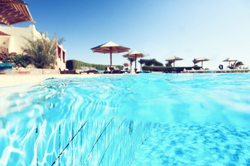 Fototapeta na wymiar Underwater photos of the hotel resort pool