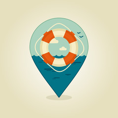 Lifebuoy pin map icon. Summer, Beach, Sea