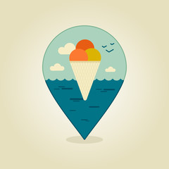 Ice Cream pin map icon. Summer, Beach, Sun, Sea