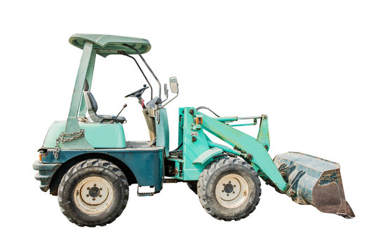 Old excavator with shovel isolated on white background. This has clipping path.