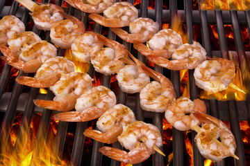 Delicious prawn spit on grill