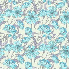 Abstract seamless floral pattern in a doodle style