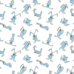 Seamless pattern with rabbits in doodle children's style