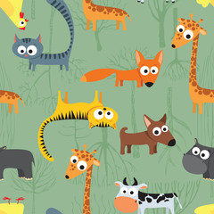 Seamless background pattern with farm animals in children's cart