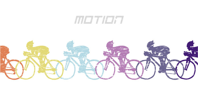 Cyclists in motion. Doodle. Vector. Isolated