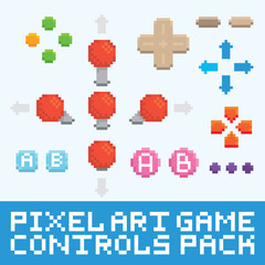 Pixel art game controls and buttons vector set